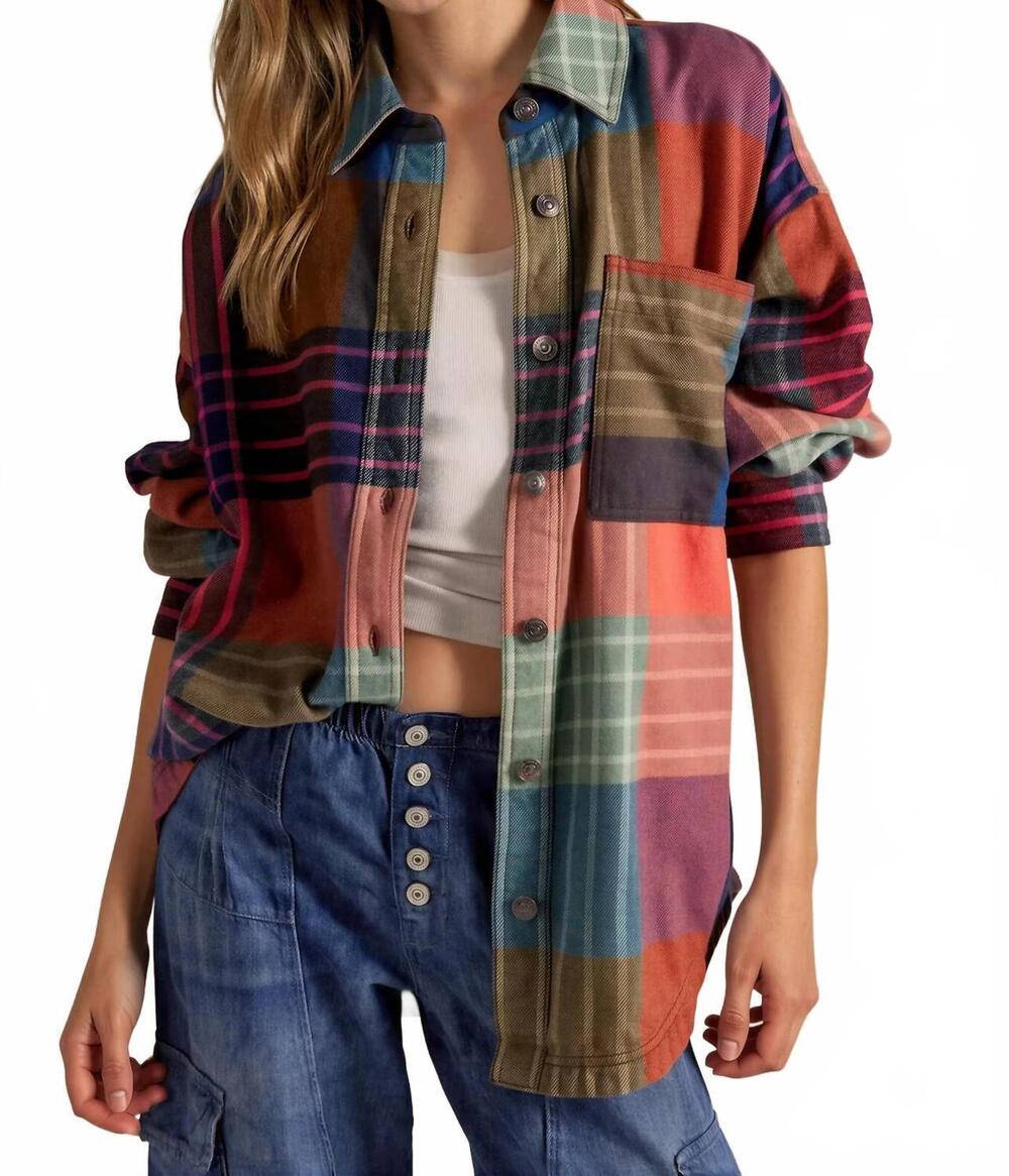 NEW FREE PEOPLE ashley plaid shirt in ginger combo